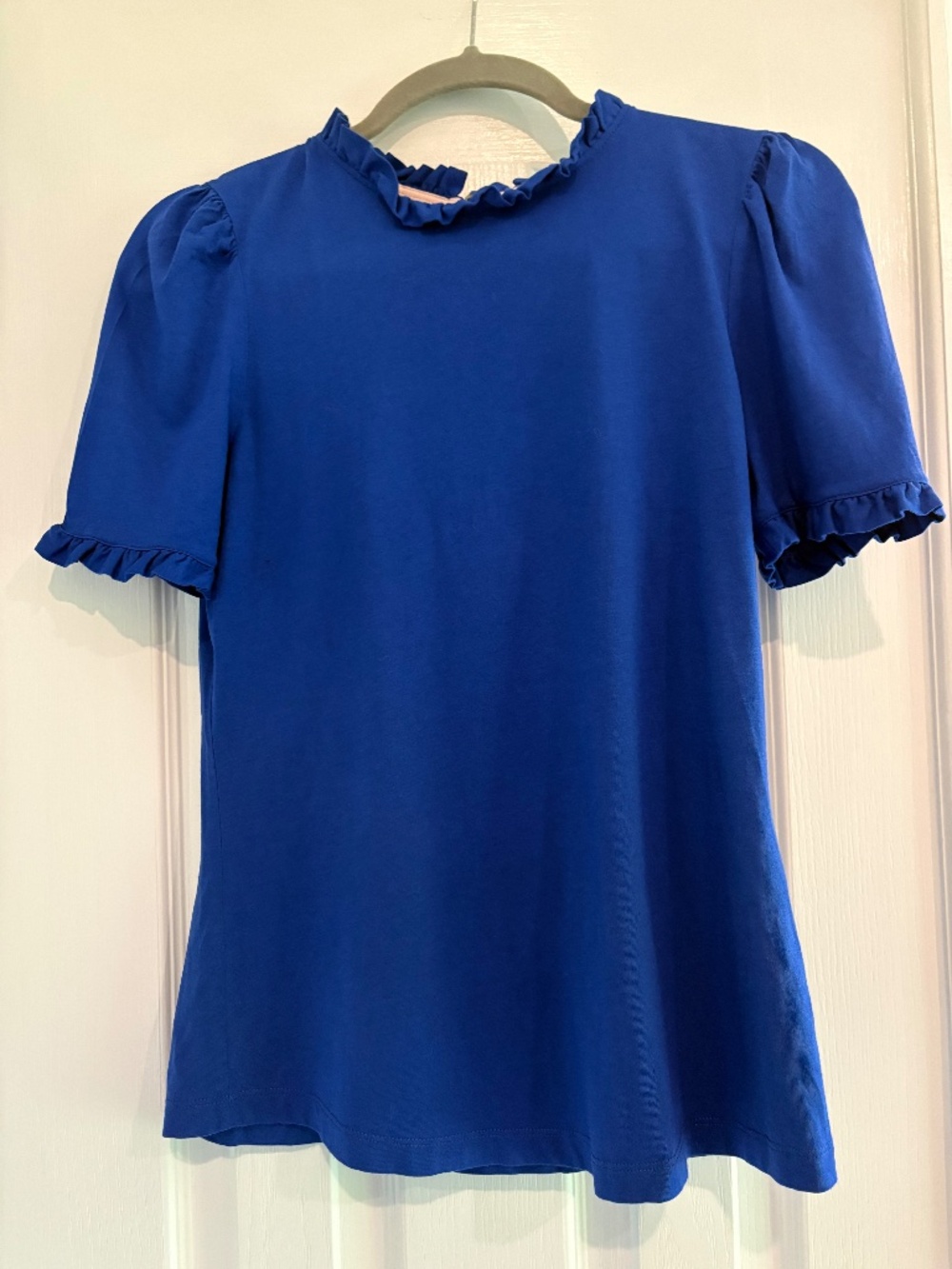Boden Supersoft Frill Detail Top Size 6 Short Sleeve Royal Blue EUC